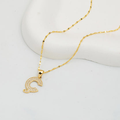 14K Yellow Gold Initial C Cubic Zirconia Necklace (2.35 g)