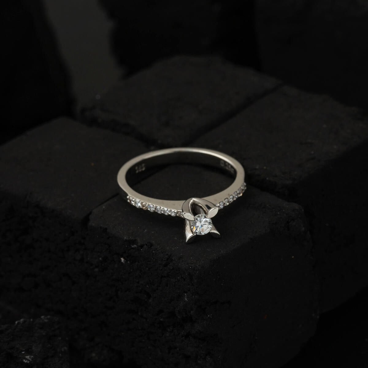 14K White Gold 0.25 Ct Side Cubic Zirconia Almond Prong Diamond Solitaire Ring