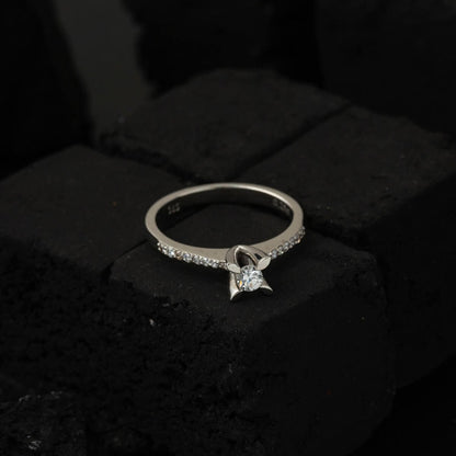 14K White Gold 0.25 Ct Side Cubic Zirconia Almond Prong Diamond Solitaire Ring