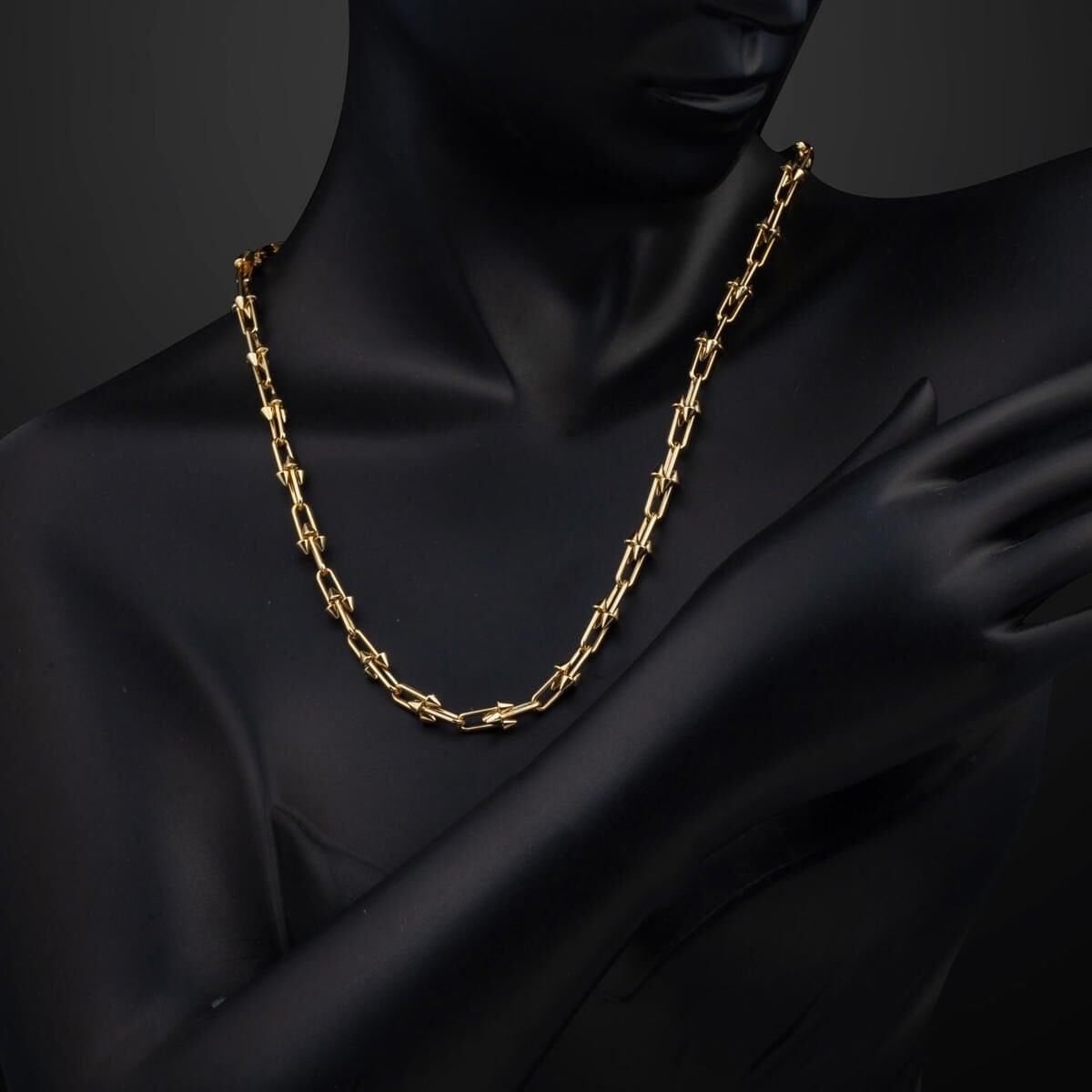 14K Yellow Gold Studded Designer Inspired Cubic Zirconia Chain Necklace 55 cm