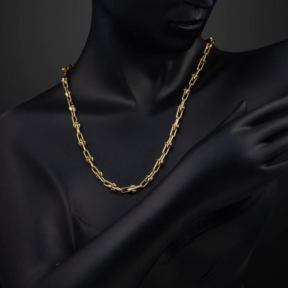 14K Yellow Gold Studded Designer Inspired Cubic Zirconia Chain Necklace 55 cm