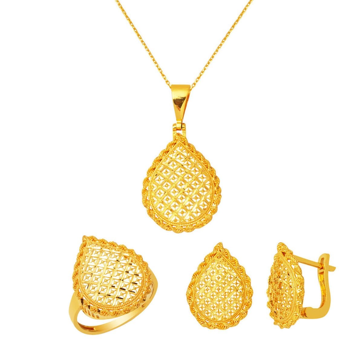 22K Yellow Gold Teardrop Flower of Life Mini Set