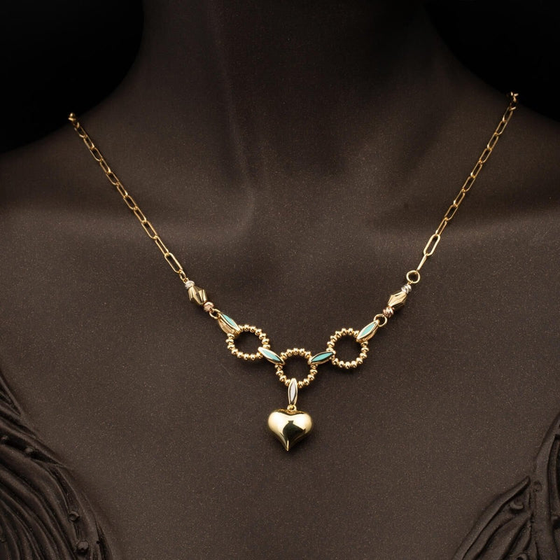 14K Yellow Gold Heart Motif Enamel Chain Necklace