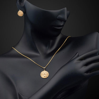 14K Yellow Gold Filigree Necklace and Earrings Jewelry Set