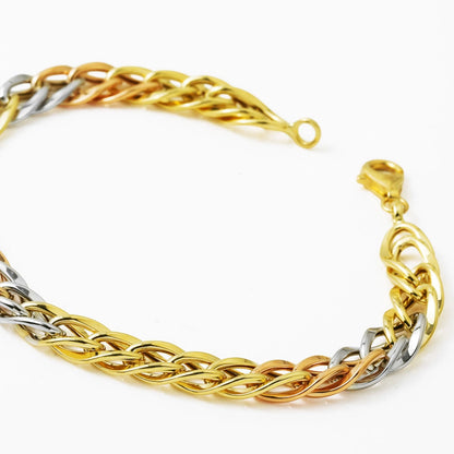 14K Yellow Gold Tri-Color Hollow Bracelet