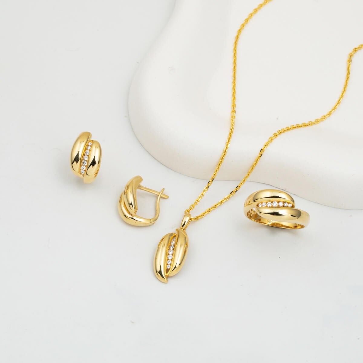 14K Yellow Gold Italian Cubic Zirconia Jewelry Set