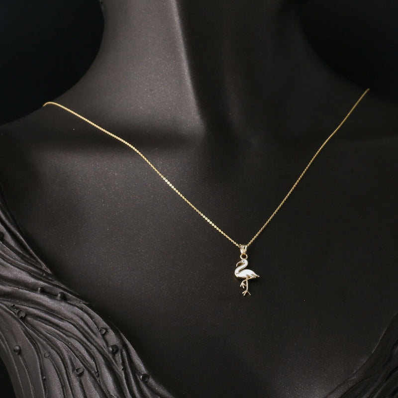 14K Yellow Gold Swan Enamel Necklace