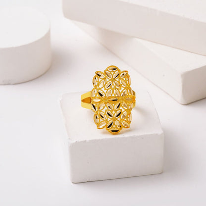 14K Yellow Gold Flower of Life Marquise Ring (2.8 g)