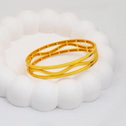 14K Yellow Gold Zigzag 3-Piece Ajda Hinged Cuff Bangle