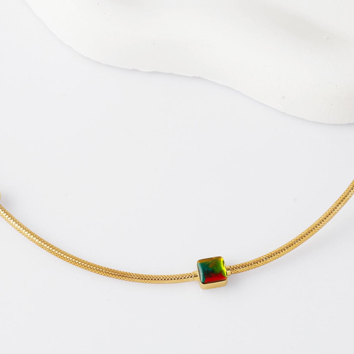 14K Yellow Gold Mix Italian Cylinder Enamel Necklace