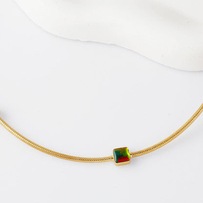 14K Yellow Gold Mix Italian Cylinder Enamel Necklace