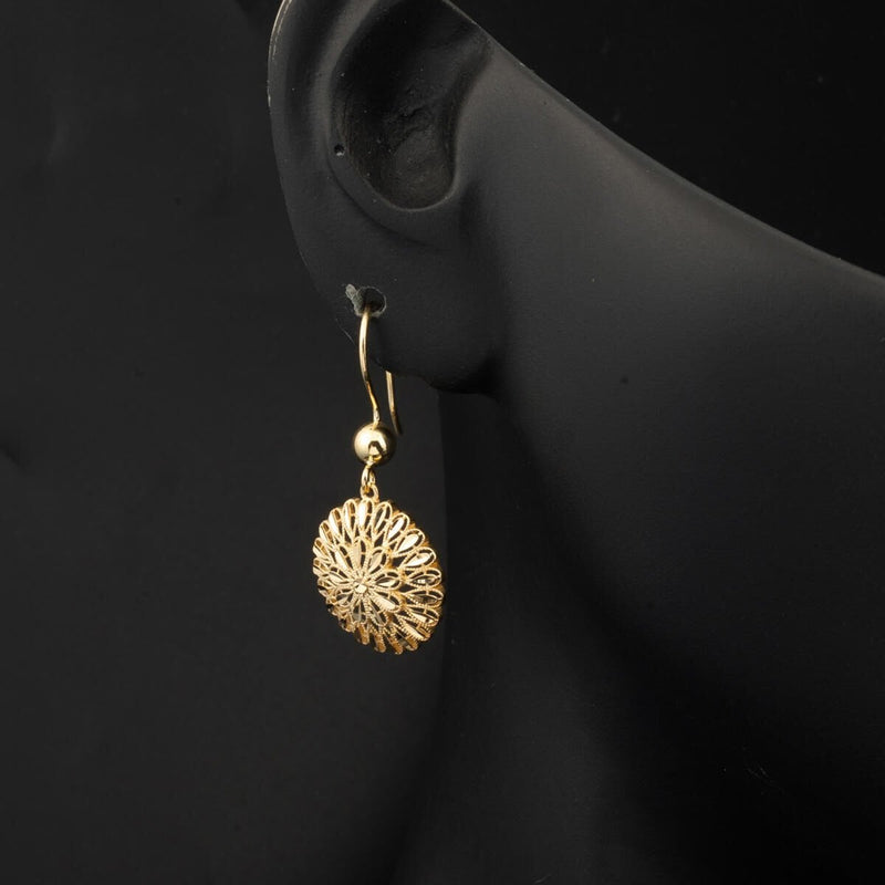 14K Yellow Gold Lotus Flower Dangle Earrings