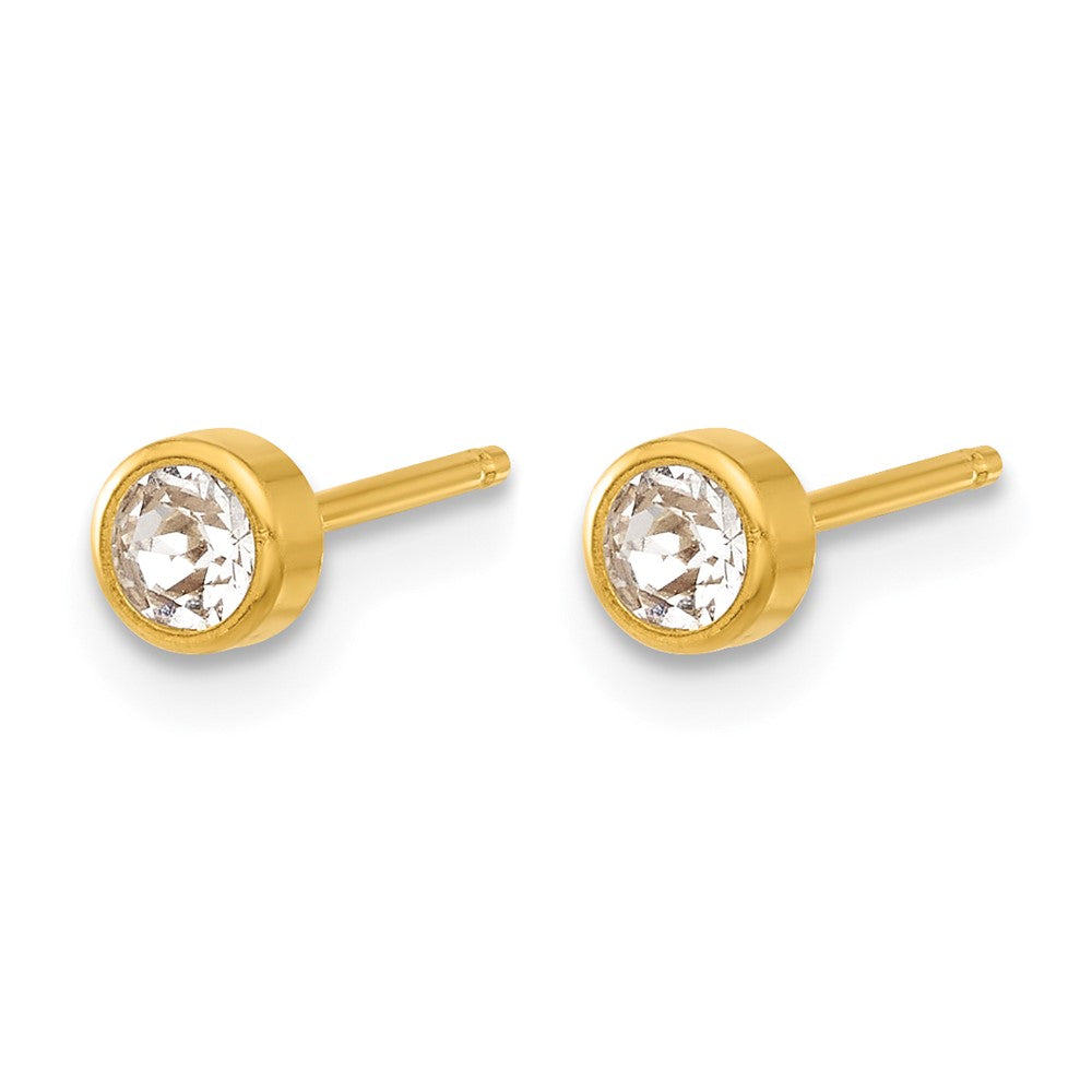 14K Yellow Gold Polished 4mm Crystal Bezel Post Earrings