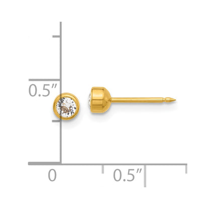 14K Yellow Gold Polished 4mm Crystal Bezel Post Earrings