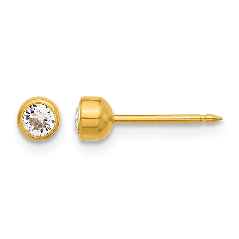 14K Yellow Gold Polished 4mm Crystal Bezel Post Earrings