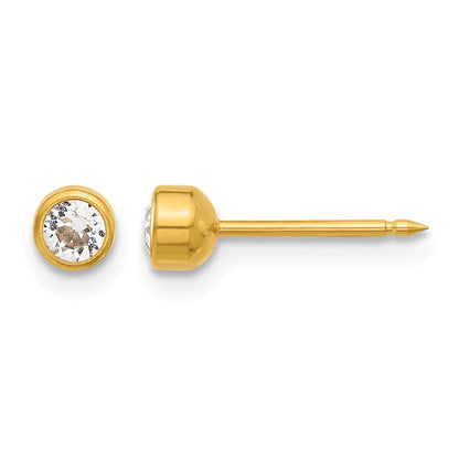 14K Yellow Gold Polished 4mm Crystal Bezel Post Earrings