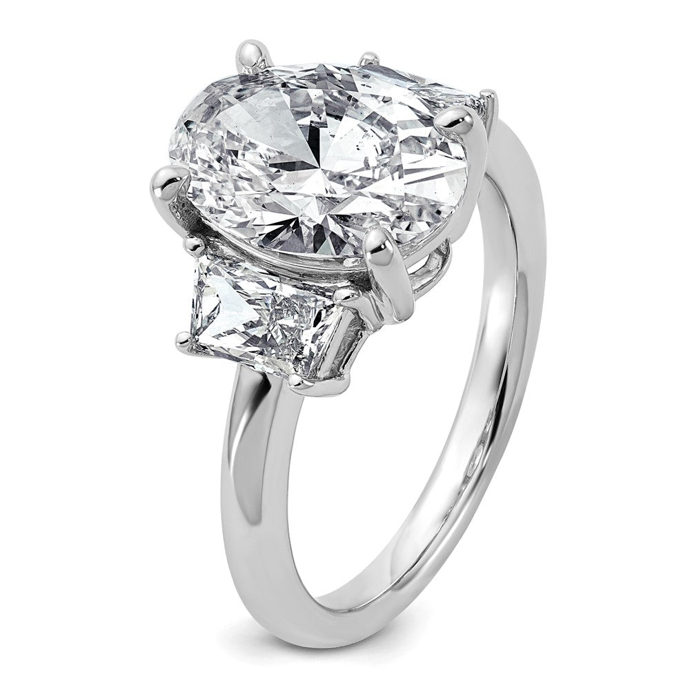 14K White Gold 4 carat Certified Lab Grown Diamond VS+ F+ Oval and Trapezoid Complete Three Stone Engagement Ring