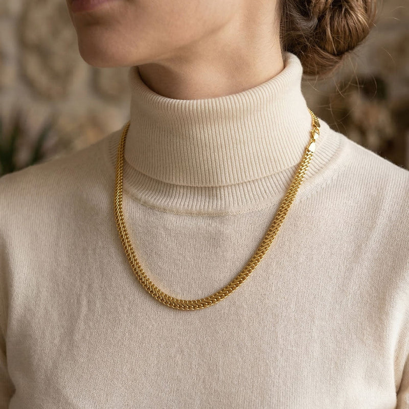 14K Yellow Gold Woven Chain Collar Necklace