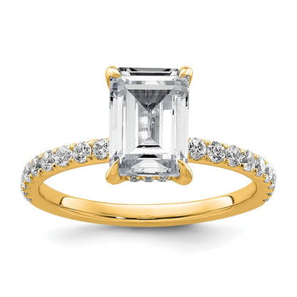 14K Yellow Gold 2 3/8 carat Certified Lab Grown Diamond VS/SI+ G+ Emerald Complete Solitaire with Flair Engagement Ring