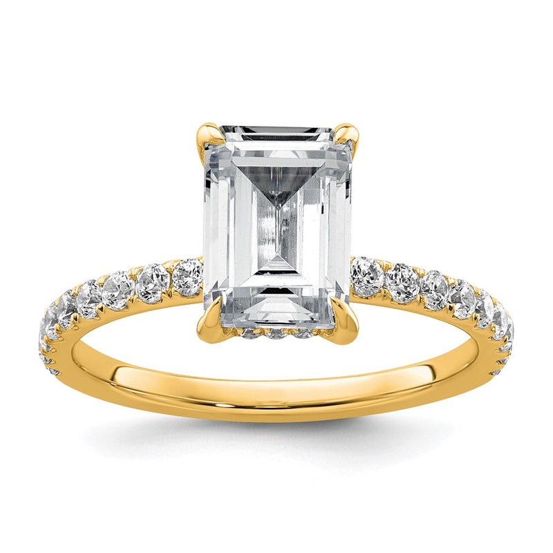 14K Yellow Gold 2 3/8 carat Certified Lab Grown Diamond VS/SI+ G+ Emerald Complete Solitaire with Flair Engagement Ring