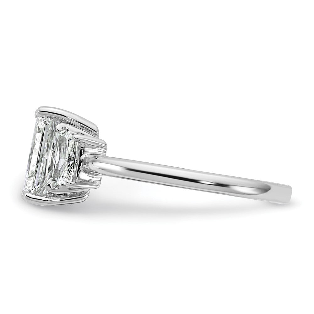 14K White Gold 2 carat Lab Grown Diamond VS+ F+ Radiant and Trapezoid Complete Three Stone Engagement Ring