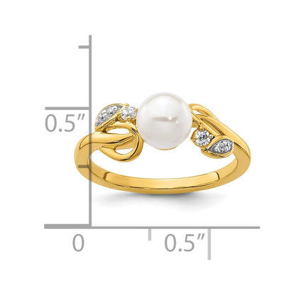 14K Yellow Gold Polished 1/15 carat Diamond and Freshwater Cultured Pearl Size 7 Ring