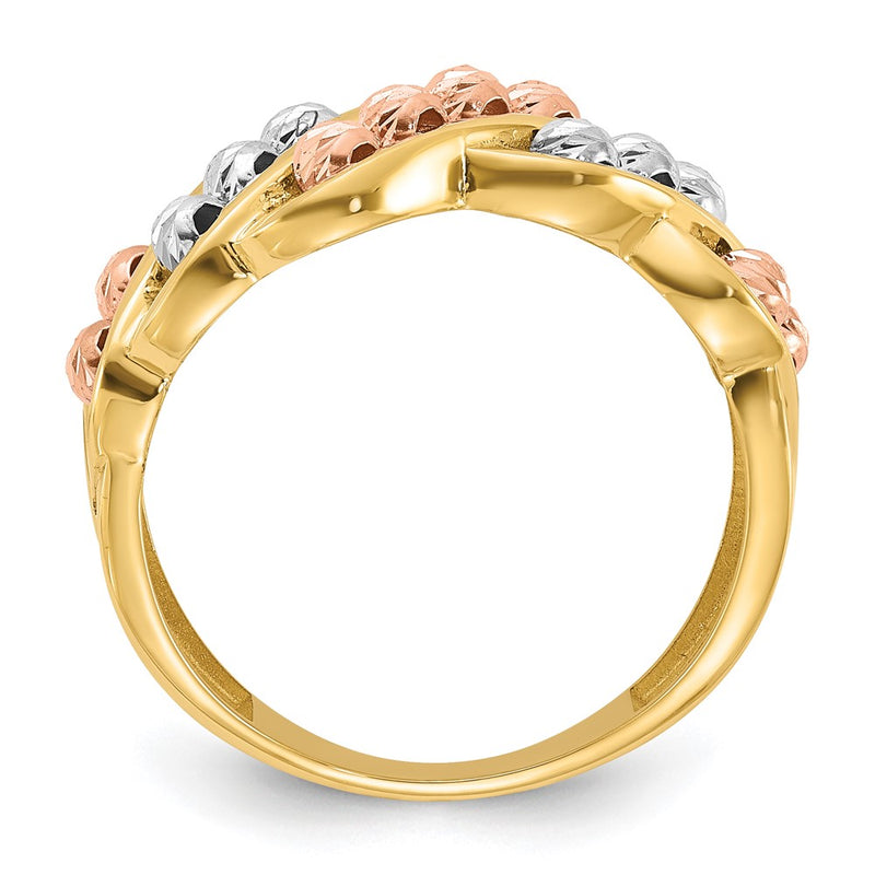 14K Tri-Color Gold Tri-color Polished and Diamond-cut Beads Fashion Ring