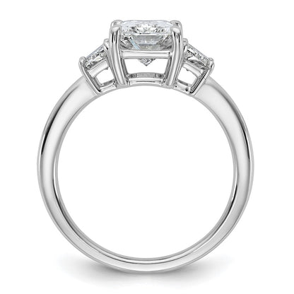 14K White Gold 3/4 carat Lab Grown Diamond VS+ F+ Trapezoid 2 carat Radiant Center Semi Mount Three Stone Engagement Ring