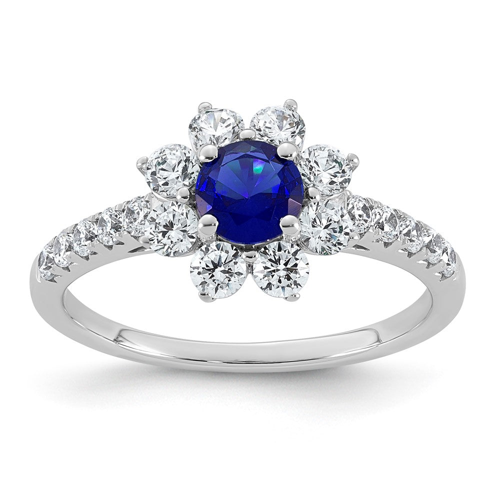 14K White gold VS/SI G+ Lab Grown Diamond and AAA quality Genuine Blue Sapp