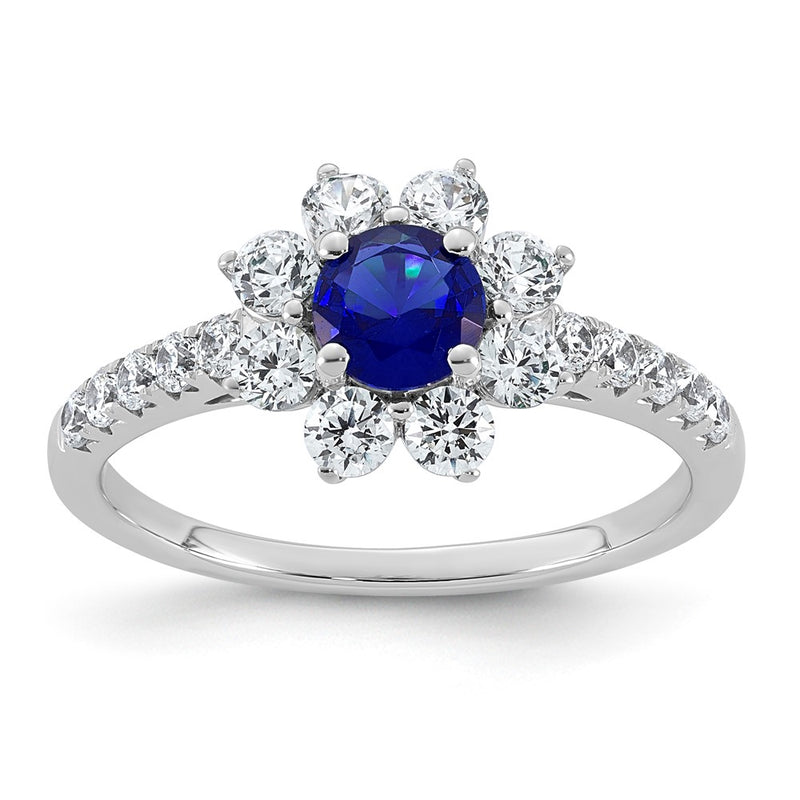 14K White gold VS/SI G+ Lab Grown Diamond and AAA quality Genuine Blue Sapp