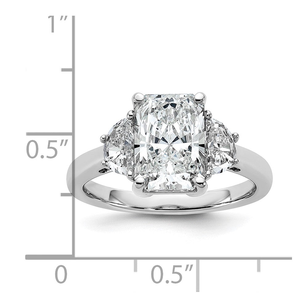 14K White Gold 3 1/8 carat Certified Lab Grown Diamond VS/SI+ G+ Radiant and Half Moon Complete Three Stone Engagement Ring