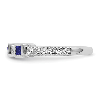 14K White Gold Polished Diamond and Sapphire Fashion Ring