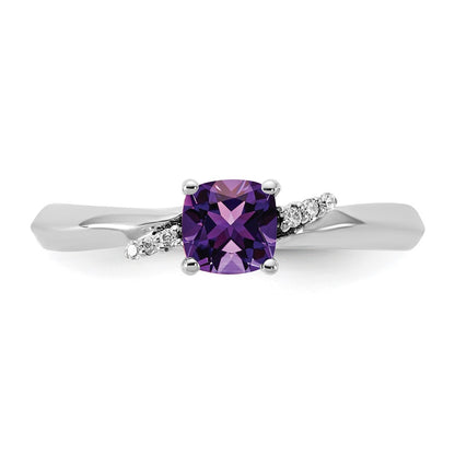 14K White Gold Polished Diamond and Amethyst Fashion Ring
