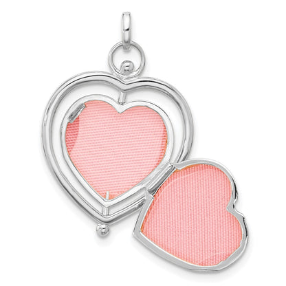 14K White Gold Floral SPECIAL MUM and Tree in Spinning Frame Reversible 15mm Heart Locket