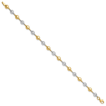 14K Two-Tone Gold Two-tone Polished and Diamond-cut Puffed Beads 7.75 Inch Bracelet