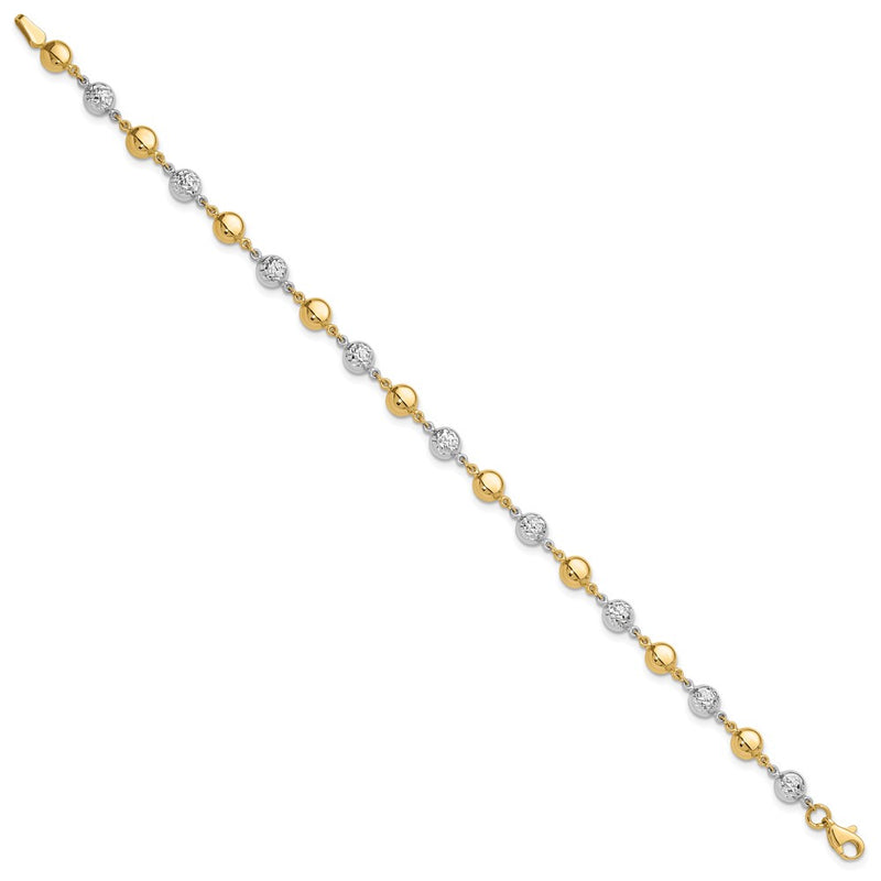 14K Two-Tone Gold Two-tone Polished and Diamond-cut Puffed Beads 7.75 Inch Bracelet