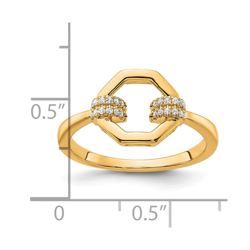 14K Yellow Gold Polished Diamond Octogon Fashion Ring