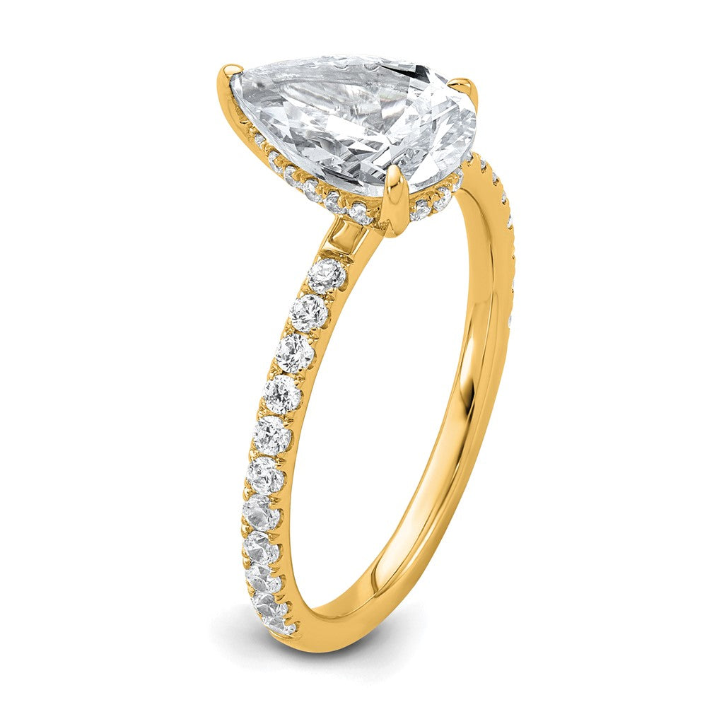 14K Yellow Gold 2 carat Certified Lab Grown Diamond VS/SI+ G+ Pear Complete Solitaire with Flair Engagement Ring
