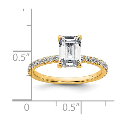 14K Yellow Gold 2 carat Certified Lab Grown Diamond VS/SI+ G+ Emerald Complete Solitaire with Flair Engagement Ring