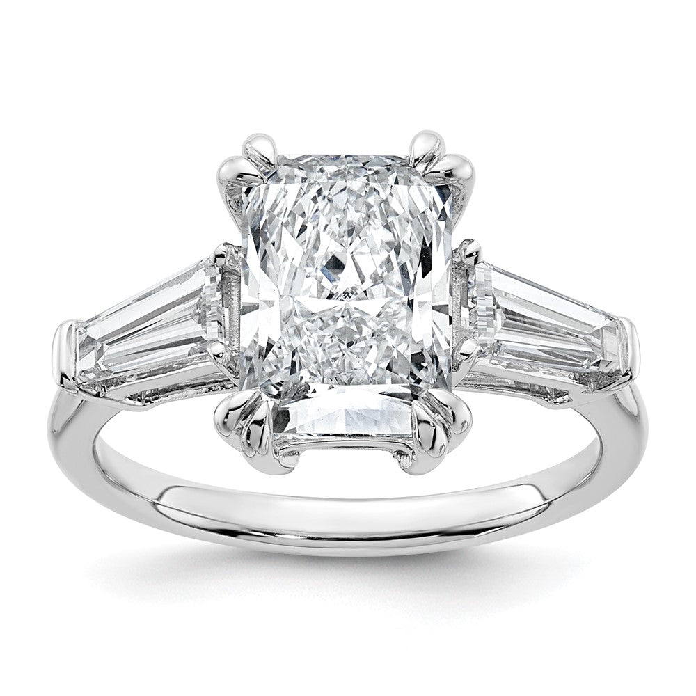 14K White Gold 3/4 carat Lab Grown Diamond VS+ F+ Tapered Baguette Sides 3 carat Radiant Center Semi Mount Engagement Ring