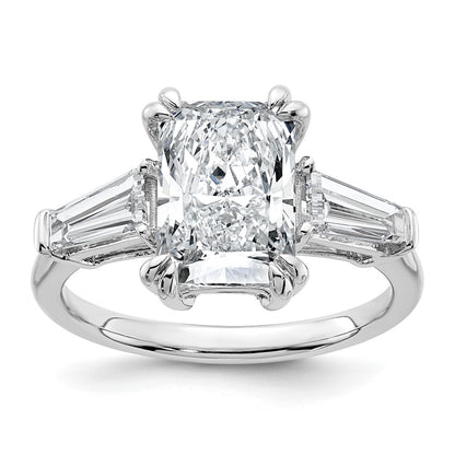 14K White Gold 3/4 carat Lab Grown Diamond VS+ F+ Tapered Baguette Sides 3 carat Radiant Center Semi Mount Engagement Ring