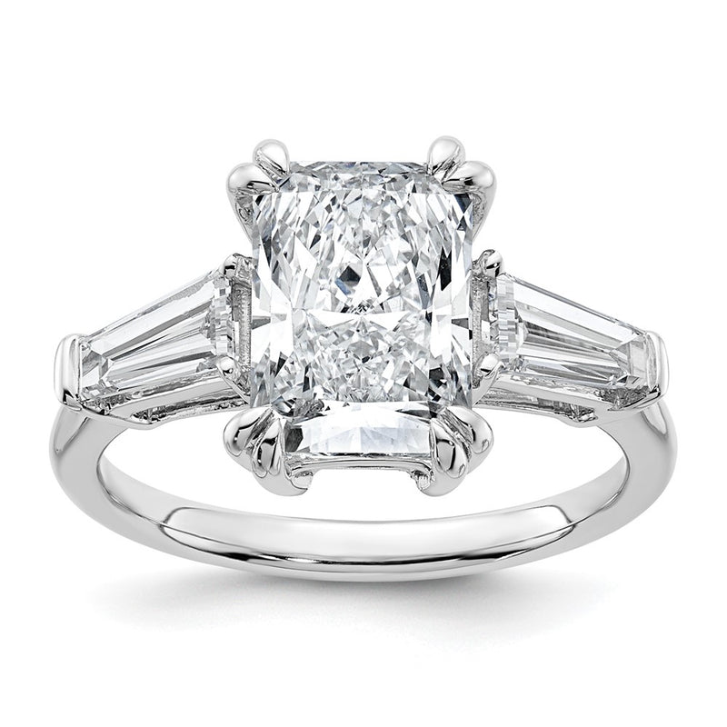 14K White Gold 3/4 carat Lab Grown Diamond VS+ F+ Tapered Baguette Sides 3 carat Radiant Center Semi Mount Engagement Ring