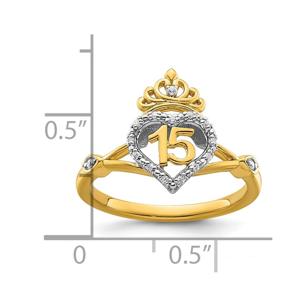 14K Two-Tone Gold Two-tone Polished Diamond Quinceanera Heart/Crown Ring