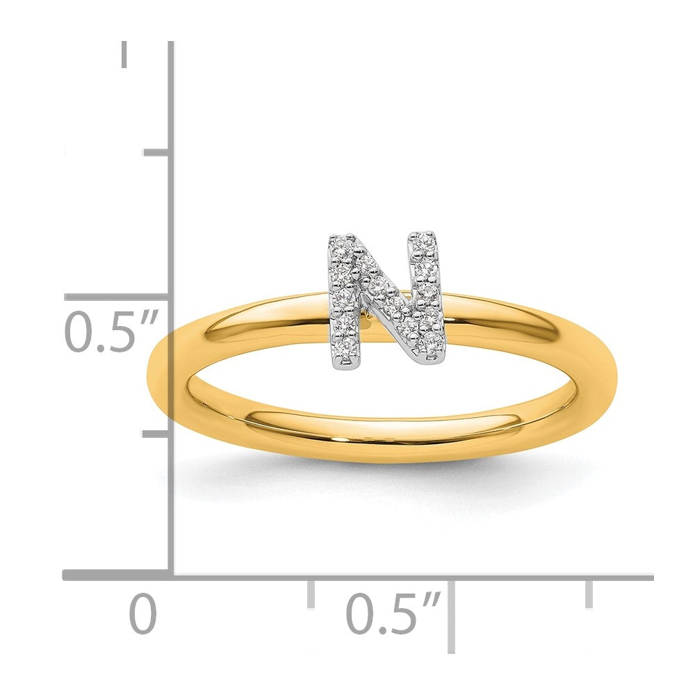 14K Yellow Gold Stackable Diamond Initial N Size 7 Ring