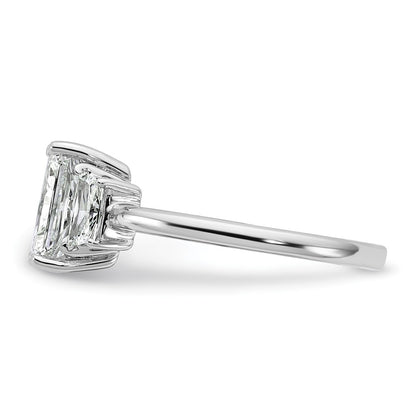 14K White Gold 1/2 carat Lab Grown Diamond VS+ F+ Trapezoid 1 1/2 carat Radiant Center Semi Mount Three Stone Engagement Ring