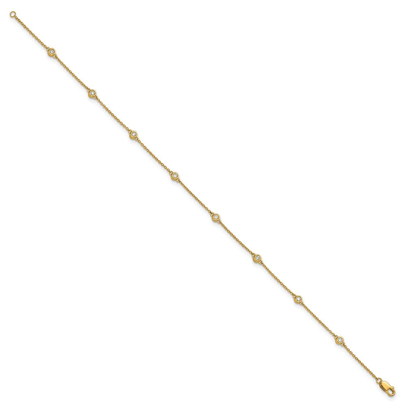 14K Yellow Gold Complete 1/5 carat Bezel-set Diamond and Cable Chain 8-Station 9 Inch Anklet
