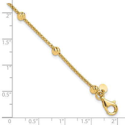14K Yellow Gold Polished Diamond-cut Beads and Mesh Chain 7.5 Inch Bracelet