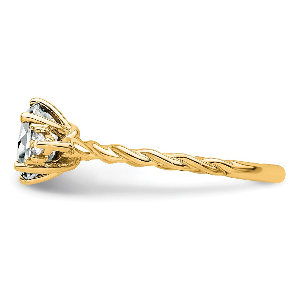 14K Yellow Gold Diamond and 7x5 Oval April/ Topaz Size 7 Twisted Ring