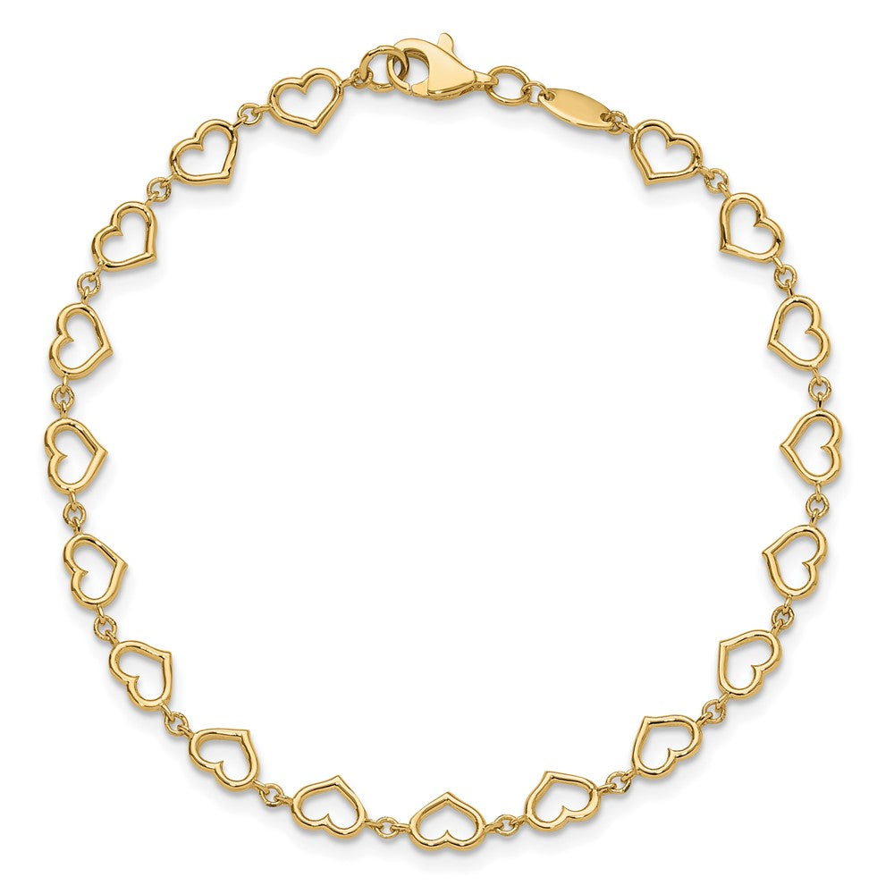 14K Yellow Gold Polished Open Heart Link 7.5 Inch Bracelet