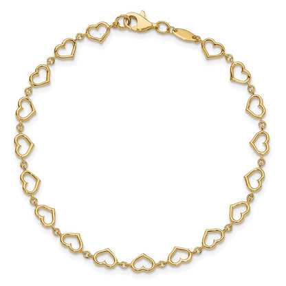 14K Yellow Gold Polished Open Heart Link 7.5 Inch Bracelet